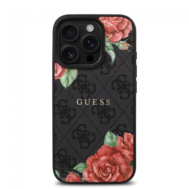 Apple iPhone 15 Pro Max Kılıf Guess Orjinal Lisanslı Magsafe Şarj Özellikli Gül Baskılı 4G Desenli Yazı Logolu Kapak Apple iPhone 15 Pro Max Kılıf Guess Orjinal Lisanslı Magsafe Şarj Özellikli Gül Baskılı 4G Desenli Yazı Logolu Kapak