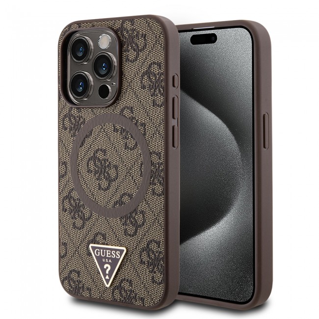 Apple iPhone 15 Pro Max Kılıf Guess Orjinal Lisanslı Magsafe Şarj Özellikli PU Üçgen Logo 4G Desenli Kapak Apple iPhone 15 Pro Max Kılıf Guess Orjinal Lisanslı Magsafe Şarj Özellikli PU Üçgen Logo 4G Desenli Kapak