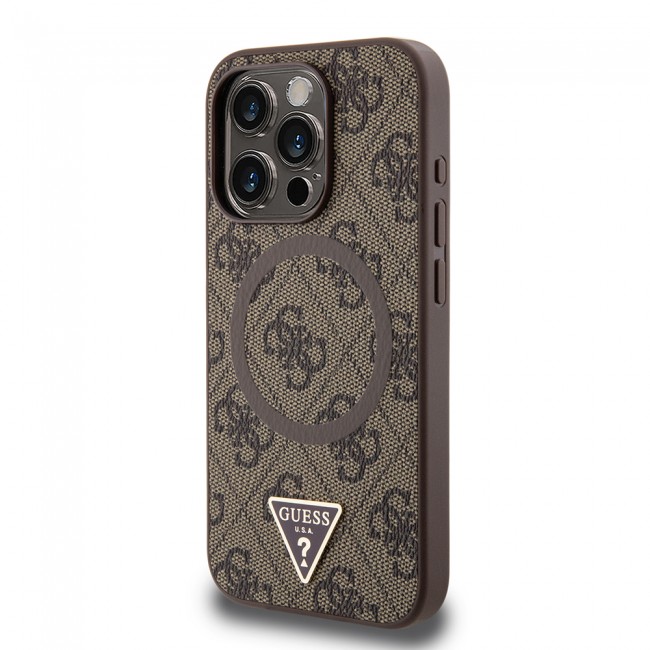 Apple iPhone 15 Pro Max Kılıf Guess Orjinal Lisanslı Magsafe Şarj Özellikli PU Üçgen Logo 4G Desenli Kapak Apple iPhone 15 Pro Max Kılıf Guess Orjinal Lisanslı Magsafe Şarj Özellikli PU Üçgen Logo 4G Desenli Kapak