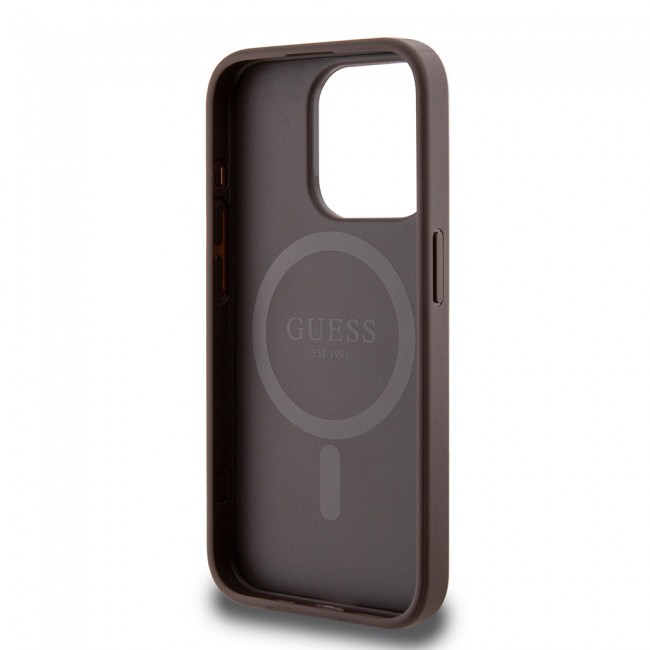 Apple iPhone 15 Pro Max Kılıf Guess Orjinal Lisanslı Magsafe Şarj Özellikli PU Üçgen Logo 4G Desenli Kapak Apple iPhone 15 Pro Max Kılıf Guess Orjinal Lisanslı Magsafe Şarj Özellikli PU Üçgen Logo 4G Desenli Kapak