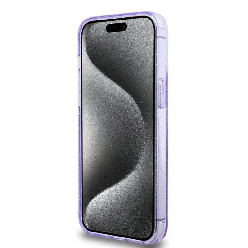 Bal-z Apple iPhone 15 Pro Max Kılıf Guess Orjinal Lisanslı M-safe Şarj Özellikli Simli Arka Yüzey Ring Standlı Kapak