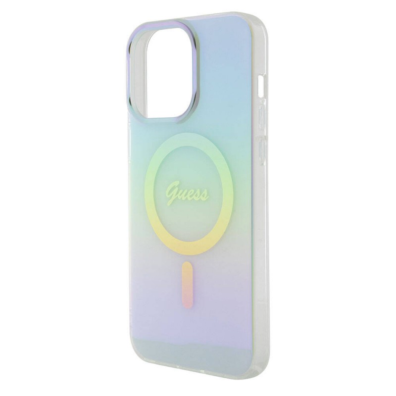 Bal-z Apple iPhone 15 Pro Max Kılıf Guess Orjinal Lisanslı M-safe Şarj Özellikli Yazı Logolu Iridescent Kapak