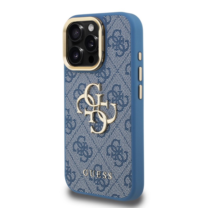 Bal-z Apple iPhone 15 Pro Max Kılıf Guess Orjinal Lisanslı PU Deri 4G Desenli Metal Büyük 4G ve Yazı Logolu Kamera Standlı Kapak