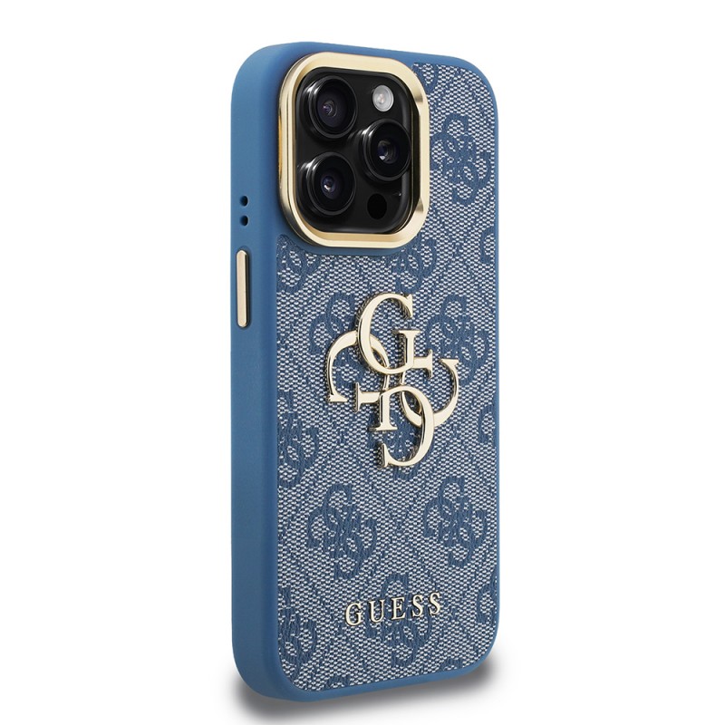 Bal-z Apple iPhone 15 Pro Max Kılıf Guess Orjinal Lisanslı PU Deri 4G Desenli Metal Büyük 4G ve Yazı Logolu Kamera Standlı Kapak