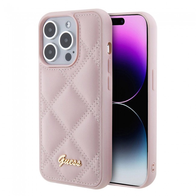 Apple iPhone 15 Pro Max Kılıf Guess Orjinal Lisanslı PU Deri Metal Yazı Logolu Kapitone Kapak Apple iPhone 15 Pro Max Kılıf Guess Orjinal Lisanslı PU Deri Metal Yazı Logolu Kapitone Kapak