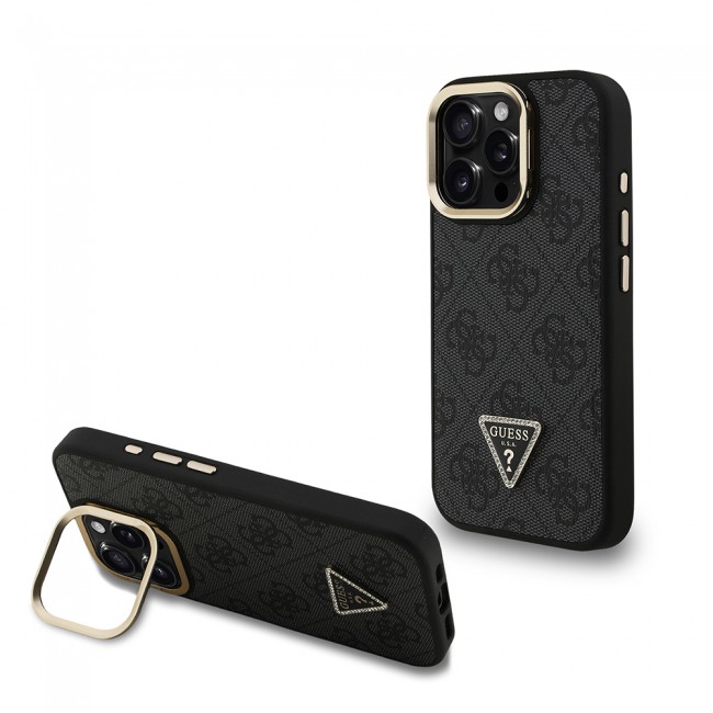 Apple iPhone 15 Pro Max Kılıf Guess Orjinal Lisanslı PU Deri Taşlı Üçgen Logo 4G Desenli Kamera Standlı Kapak Apple iPhone 15 Pro Max Kılıf Guess Orjinal Lisanslı PU Deri Taşlı Üçgen Logo 4G Desenli Kamera Standlı Kapak