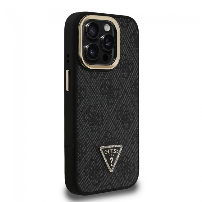 Apple iPhone 15 Pro Max Kılıf Guess Orjinal Lisanslı PU Deri Taşlı Üçgen Logo 4G Desenli Kamera Standlı Kapak Apple iPhone 15 Pro Max Kılıf Guess Orjinal Lisanslı PU Deri Taşlı Üçgen Logo 4G Desenli Kamera Standlı Kapak