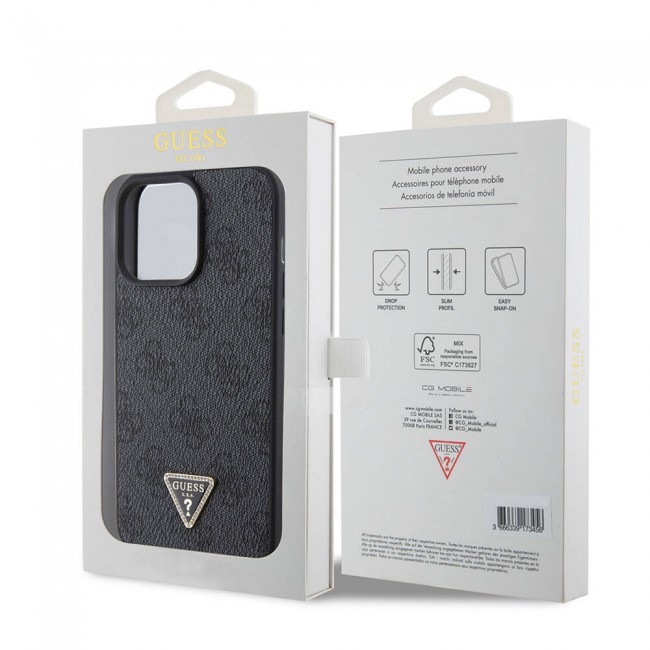 Apple iPhone 15 Pro Max Kılıf Guess Orjinal Lisanslı PU Deri Taşlı Üçgen Logo 4G Desenli Strass Kapak Apple iPhone 15 Pro Max Kılıf Guess Orjinal Lisanslı PU Deri Taşlı Üçgen Logo 4G Desenli Strass Kapak