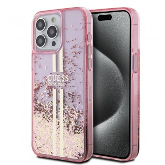 Apple iPhone 15 Pro Max Kılıf Guess Orjinal Lisanslı Transparan Sıvılı Simli Altın Çizgili Kapak Apple iPhone 15 Pro Max Kılıf Guess Orjinal Lisanslı Transparan Sıvılı Simli Altın Çizgili Kapak