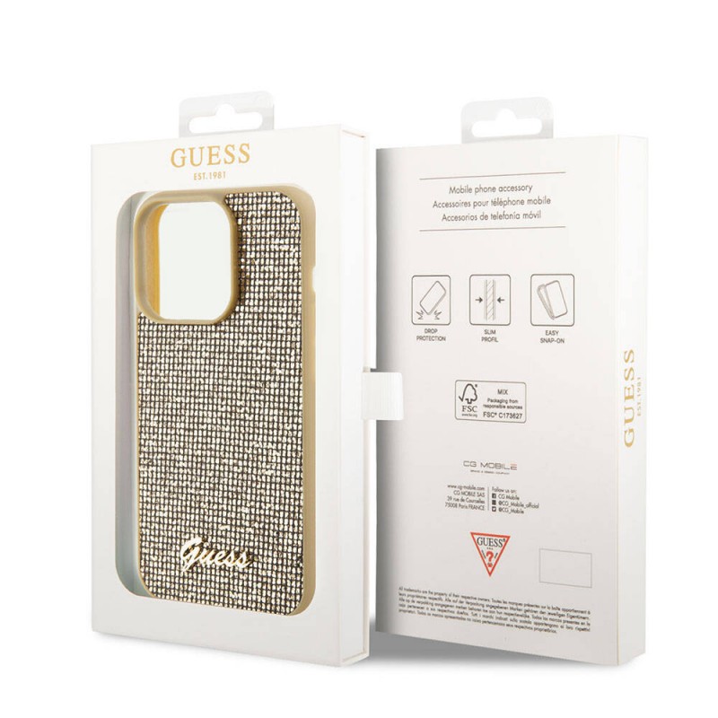 Bal-z Apple iPhone 15 Pro Max Kılıf Guess Orjinal Lisanslı Yazı Logolu Disco Script Metal Kapak