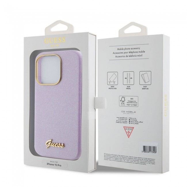 Apple iPhone 15 Pro Max Kılıf Guess Orjinal Lisanslı Yazı Logolu Glitter Glossy Script Kapak