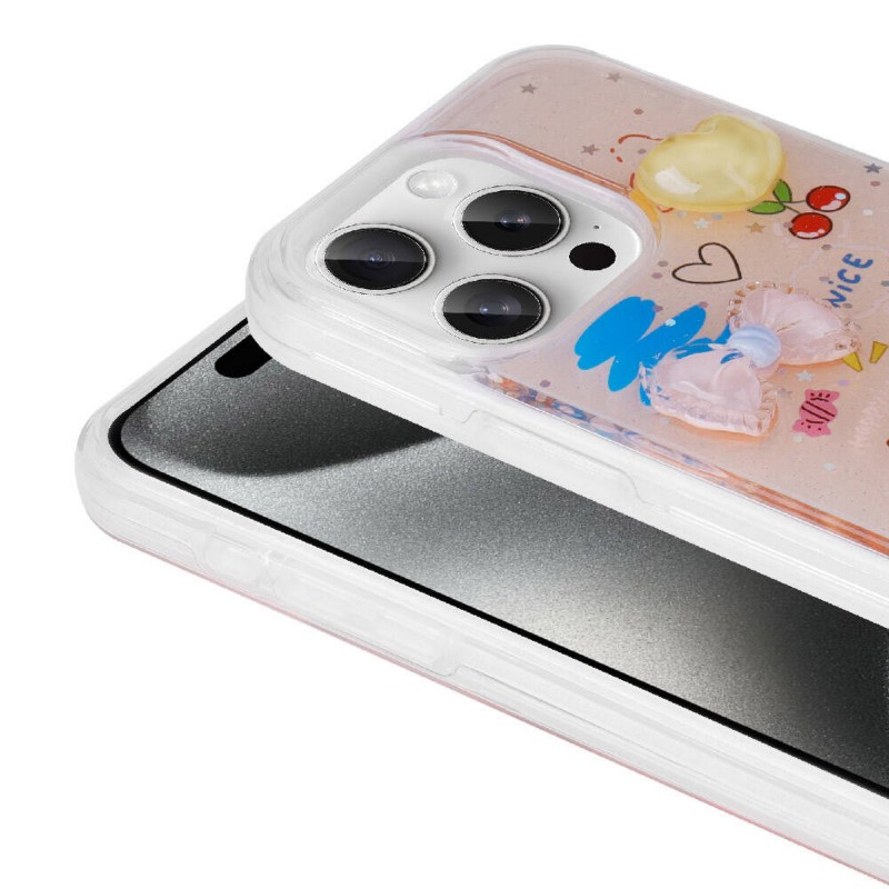 Bal-z Apple iPhone 15 Pro Max Kılıf Kabartma Figürlü Parlak  Minimini Silikon Kapak