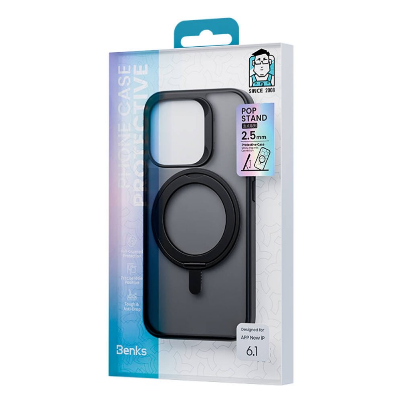 Bal-z Apple iPhone 15 Pro Max Kılıf M-safe Şarj Özellikli 360° Dönebilen Benks Pop Stand Kapak