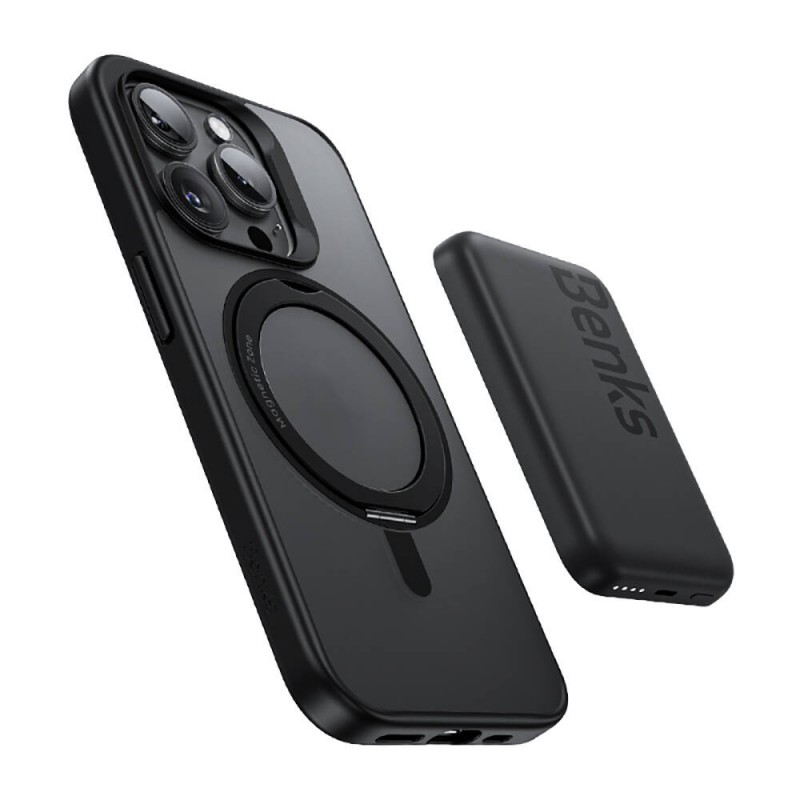 Bal-z Apple iPhone 15 Pro Max Kılıf M-safe Şarj Özellikli 360° Dönebilen Benks Pop Stand Kapak