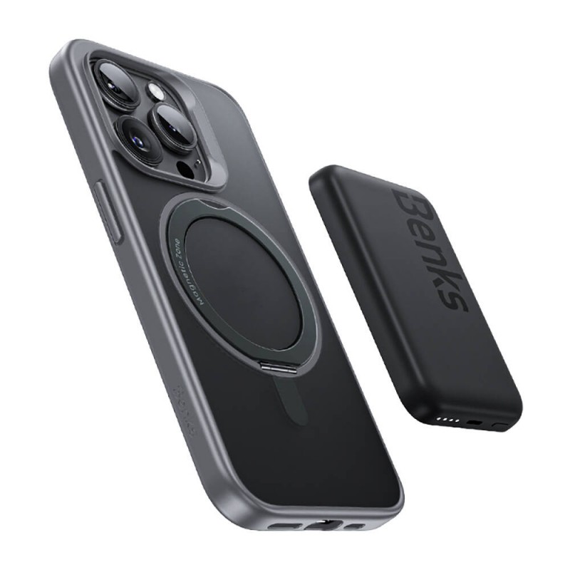 Bal-z Apple iPhone 15 Pro Max Kılıf M-safe Şarj Özellikli 360° Dönebilen Benks Pop Stand Kapak