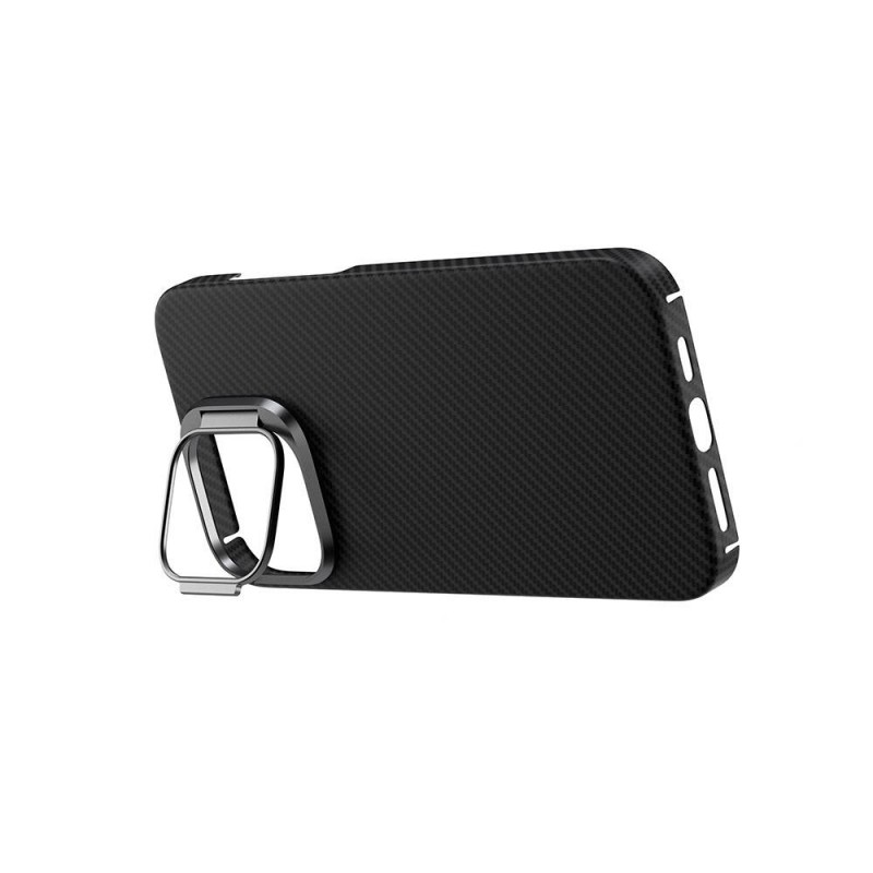 Bal-z Apple iPhone 15 Pro Max Kılıf M-safe Şarj Özellikli 600D Kevlar  Krek Karbon Standlı Kapak