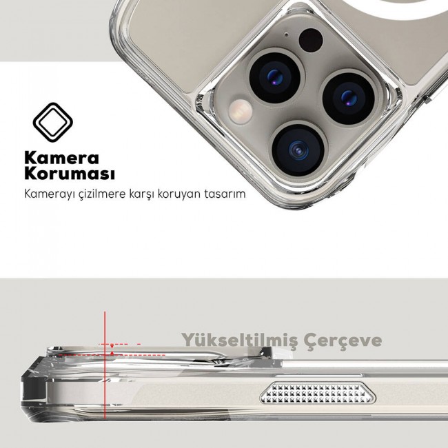 Apple iPhone 15 Pro Max Kılıf Magsafe Şarj Özellikli Airbagli Şeffaf Zore İncek Kapak Apple iPhone 15 Pro Max Kılıf Magsafe Şarj Özellikli Airbagli Şeffaf Zore İncek Kapak