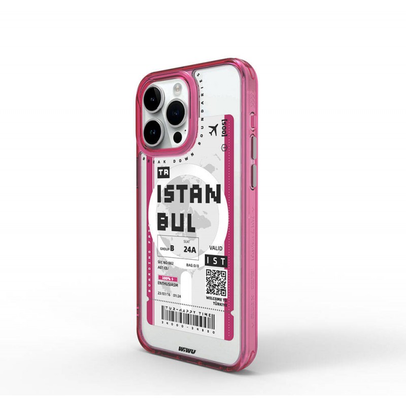 Bal-z Apple iPhone 15 Pro Max Kılıf M-safe Şarj Özellikli Bilet Desenli Wiwu Turkey B Serisi Kapak