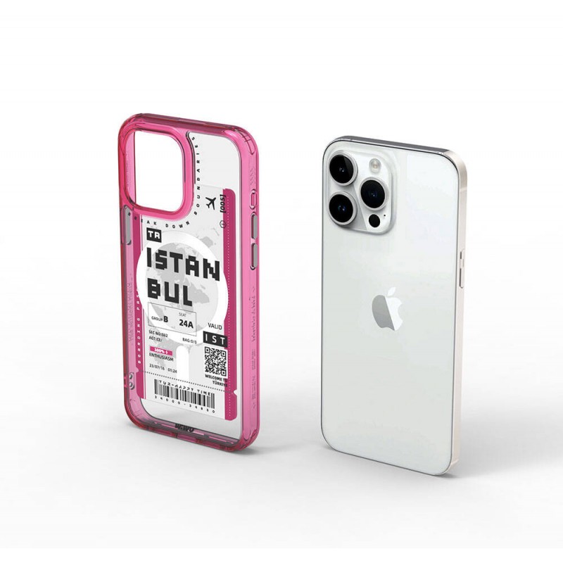 Bal-z Apple iPhone 15 Pro Max Kılıf M-safe Şarj Özellikli Bilet Desenli Wiwu Turkey B Serisi Kapak