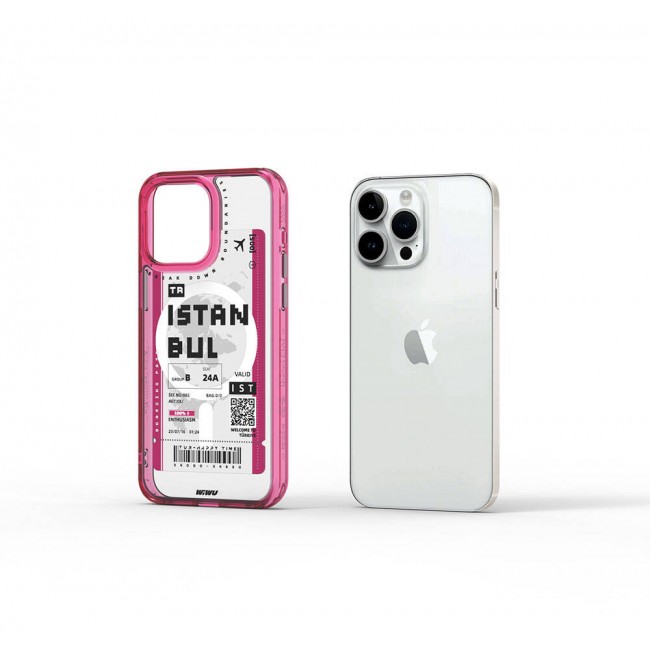 Apple iPhone 15 Pro Max Kılıf Magsafe Şarj Özellikli Bilet Desenli Wiwu Turkey B Serisi Kapak
