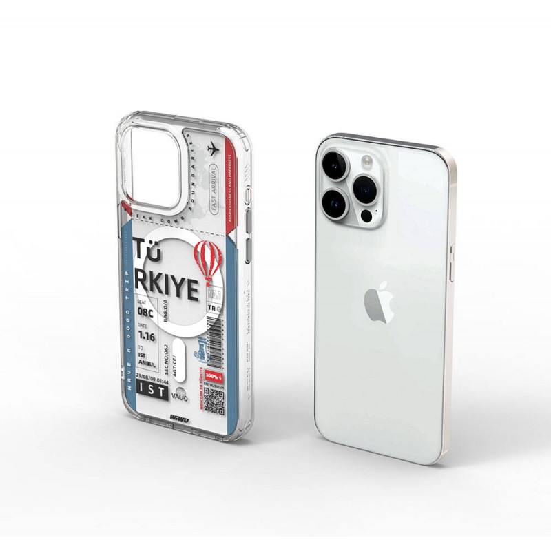 Bal-z Apple iPhone 15 Pro Max Kılıf M-safe Şarj Özellikli Bilet Desenli Wiwu Turkey B Serisi Kapak