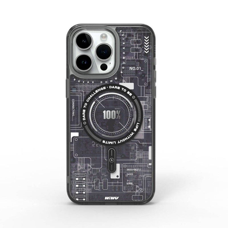 Bal-z Apple iPhone 15 Pro Max Kılıf M-safe Şarj Özellikli Desenli Wiwu Mecha Circuit H Serisi Kapak