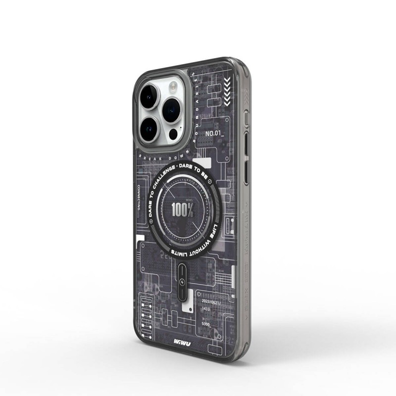 Bal-z Apple iPhone 15 Pro Max Kılıf M-safe Şarj Özellikli Desenli Wiwu Mecha Circuit H Serisi Kapak