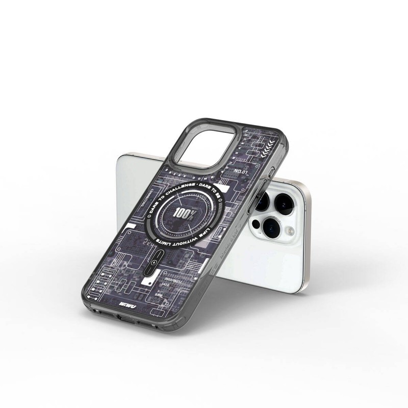 Bal-z Apple iPhone 15 Pro Max Kılıf M-safe Şarj Özellikli Desenli Wiwu Mecha Circuit H Serisi Kapak