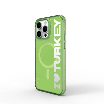 Bal-z Apple iPhone 15 Pro Max Kılıf M-safe Şarj Özellikli I Love Turkey Yazı Desenli Wiwu Turkey E Serisi Kapak