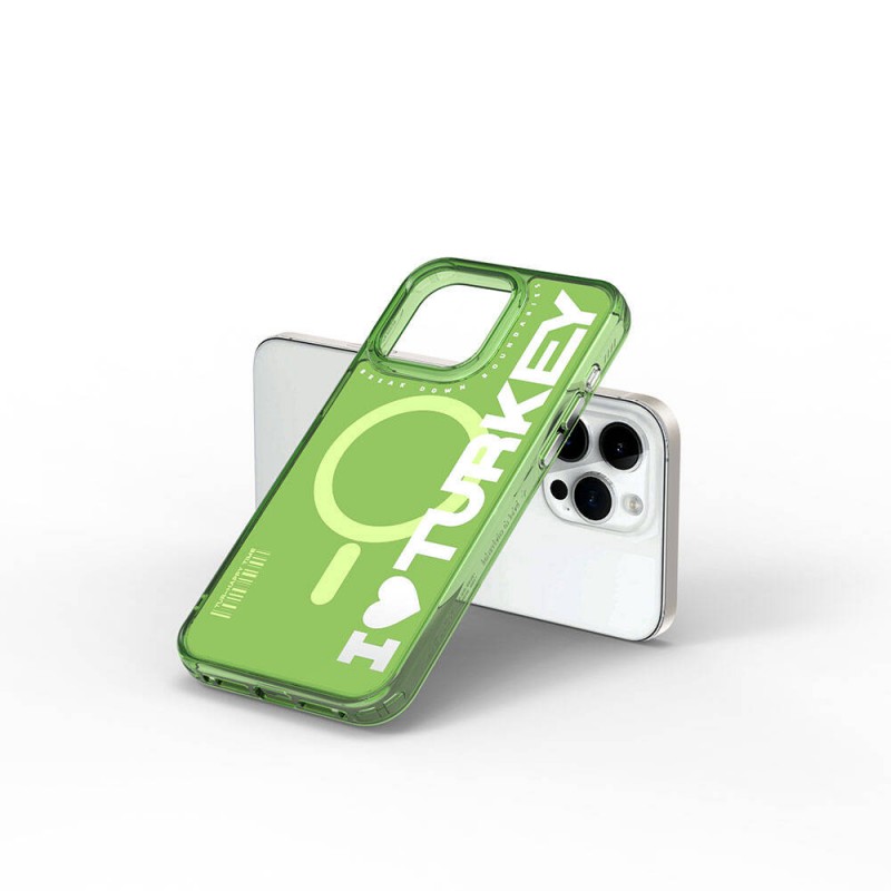 Bal-z Apple iPhone 15 Pro Max Kılıf M-safe Şarj Özellikli I Love Turkey Yazı Desenli Wiwu Turkey E Serisi Kapak