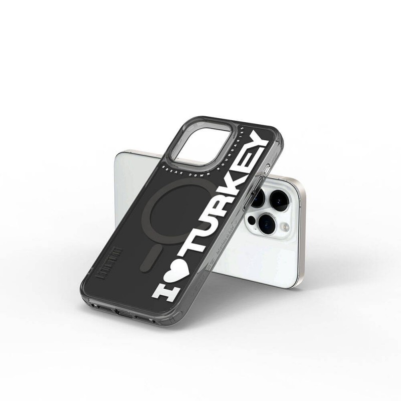 Bal-z Apple iPhone 15 Pro Max Kılıf M-safe Şarj Özellikli I Love Turkey Yazı Desenli Wiwu Turkey E Serisi Kapak