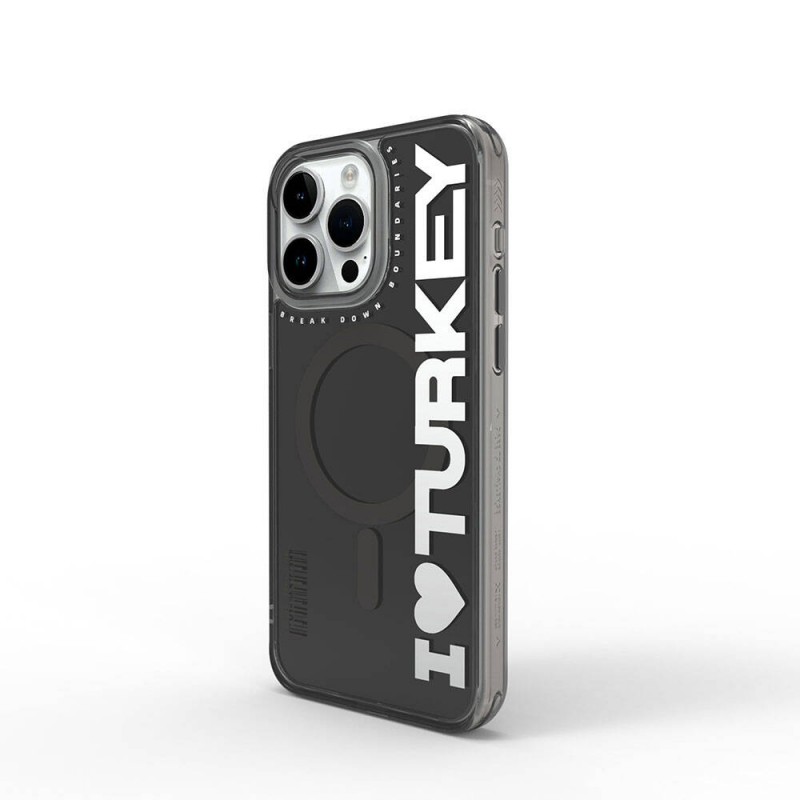 Bal-z Apple iPhone 15 Pro Max Kılıf M-safe Şarj Özellikli I Love Turkey Yazı Desenli Wiwu Turkey E Serisi Kapak