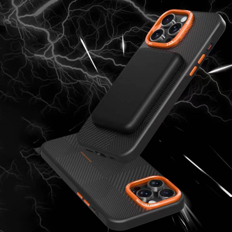 Bal-z Apple iPhone 15 Pro Max Kılıf M-safe Şarj Özellikli Karbon Fiber Görünümlü Zore Kamp Kapak