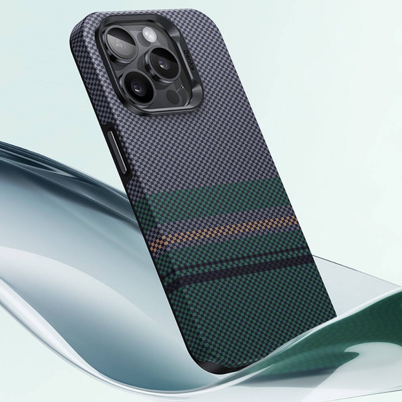 Bal-z Apple iPhone 15 Pro Max Kılıf M-safe Şarj Özellikli Karbon Fiber Tasarımlı Benks Aurora ArmorPro Kevlar Kapak