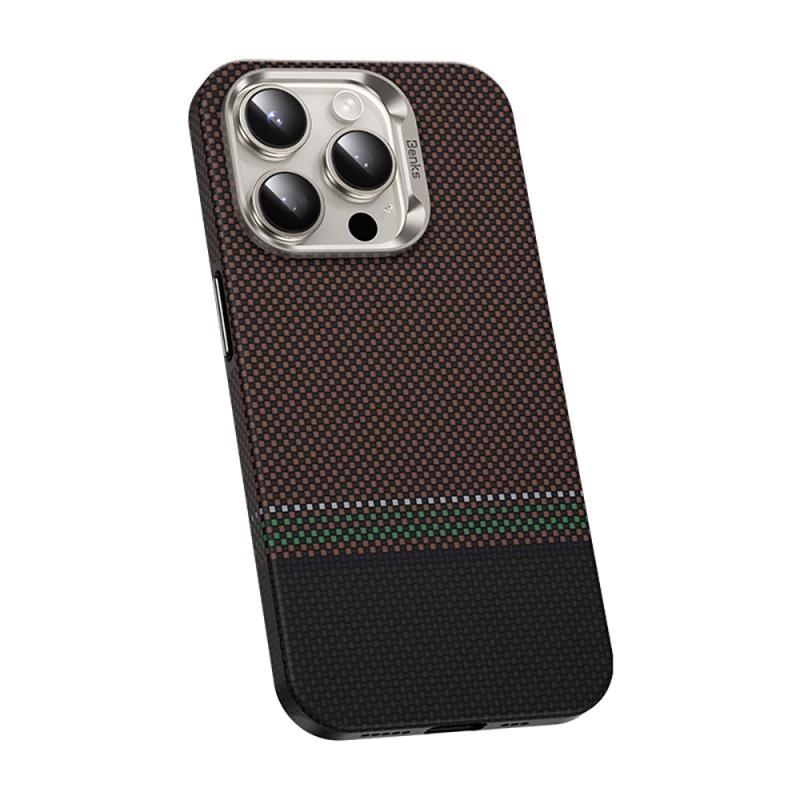 Bal-z Apple iPhone 15 Pro Max Kılıf M-safe Şarj Özellikli Karbon Fiber Tasarımlı Benks Prestige ArmorPro Kevlar Kapak