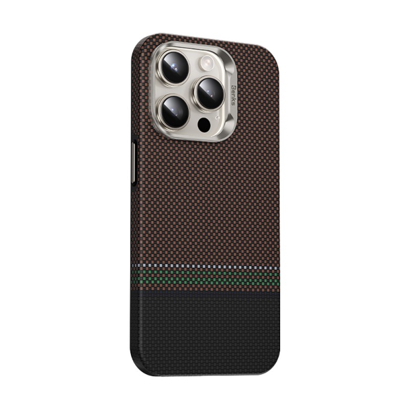 Bal-z Apple iPhone 15 Pro Max Kılıf M-safe Şarj Özellikli Karbon Fiber Tasarımlı Benks Prestige ArmorPro Kevlar Kapak