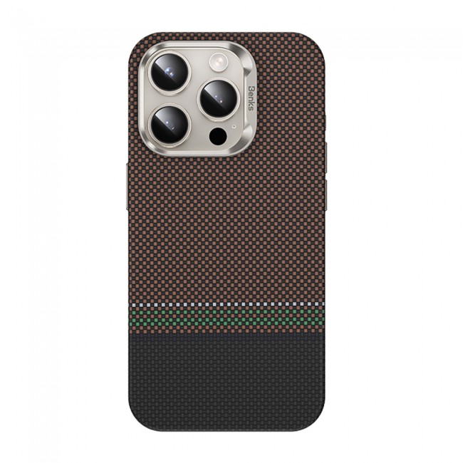 Apple iPhone 15 Pro Max Kılıf Magsafe Şarj Özellikli Karbon Fiber Tasarımlı Benks Prestige ArmorPro Kevlar Kapak Apple iPhone 15 Pro Max Kılıf Magsafe Şarj Özellikli Karbon Fiber Tasarımlı Benks Prestige ArmorPro Kevlar Kapak