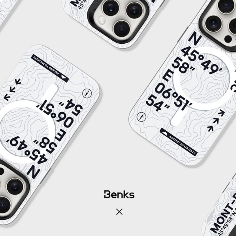 Bal-z Apple iPhone 15 Pro Max Kılıf M-safe Şarj Özellikli Koordinat Yazı Desenli Benks Summit Serisi Kapak