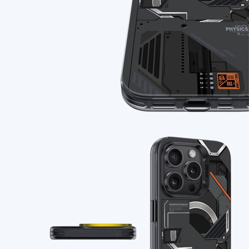 Bal-z Apple iPhone 15 Pro Max Kılıf M-safe Şarj Özellikli Mekanik Tasarımlı Benks Perspective Serisi Kapak