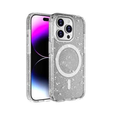 Bal-z Apple iPhone 15 Pro Max Kılıf M-safe Şarj Özellikli Parlayan Simli Saydam Renkli  Allstar Kapak