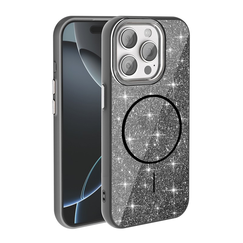 Bal-z Apple iPhone 15 Pro Max Kılıf M-safe Şarj Özellikli Parlayan Simli Zore Okso Kapak