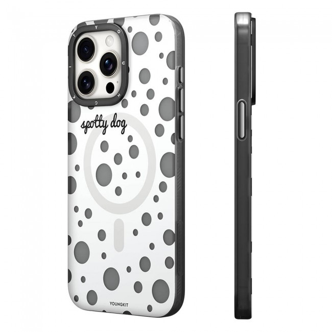 Apple iPhone 15 Pro Max Kılıf Magsafe Şarj Özellikli Polka Dot Desenli Youngkit Spots Serisi Kapak Apple iPhone 15 Pro Max Kılıf Magsafe Şarj Özellikli Polka Dot Desenli Youngkit Spots Serisi Kapak