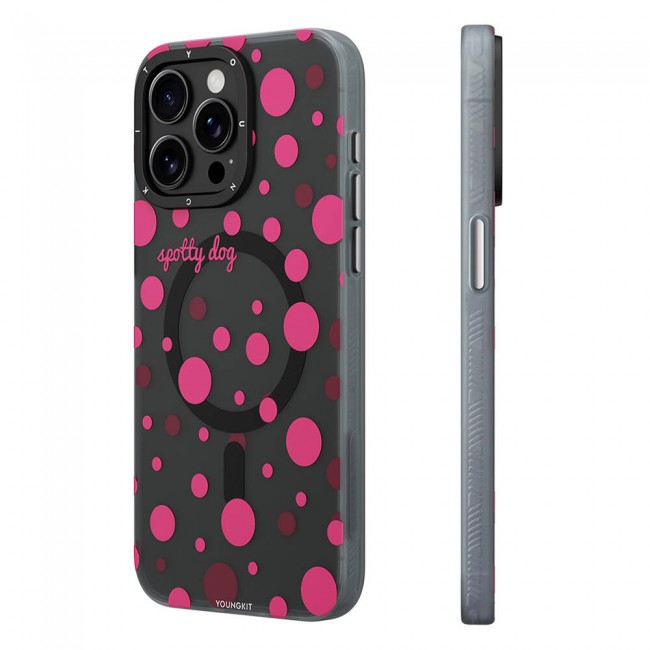 Apple iPhone 15 Pro Max Kılıf Magsafe Şarj Özellikli Polka Dot Desenli Youngkit Spots Serisi Kapak Apple iPhone 15 Pro Max Kılıf Magsafe Şarj Özellikli Polka Dot Desenli Youngkit Spots Serisi Kapak