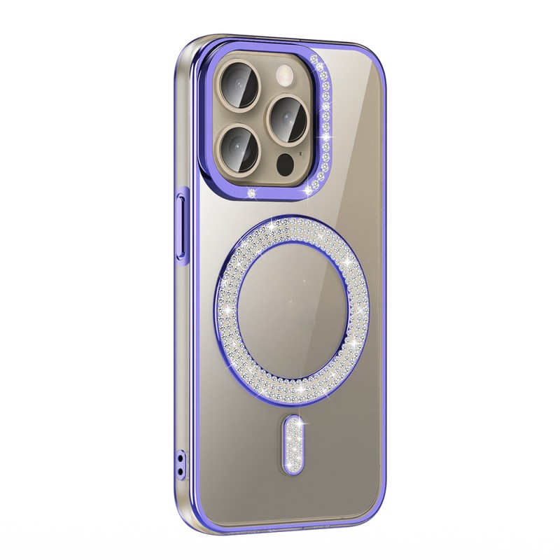 Bal-z Apple iPhone 15 Pro Max Kılıf Pırlanta Taş Tasarımlı M-safe Şarj Özellikli Zore Karetta Silikon Kapak