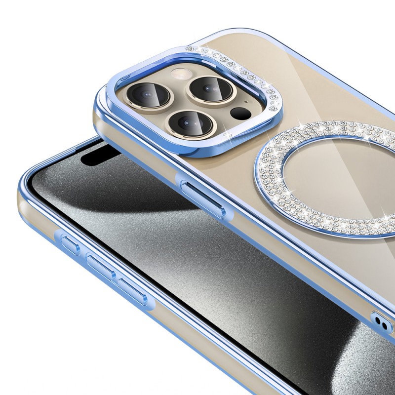 Bal-z Apple iPhone 15 Pro Max Kılıf Pırlanta Taş Tasarımlı M-safe Şarj Özellikli Zore Karetta Silikon Kapak