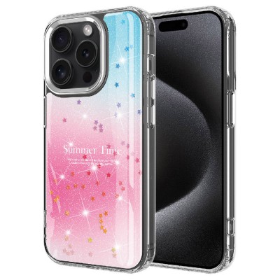 Bal-z Apple iPhone 15 Pro Max Kılıf Simli Desenli Parlak  Task Kapak