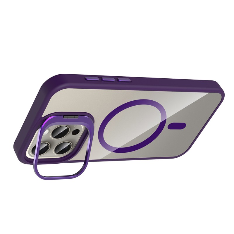 Bal-z Apple iPhone 15 Pro Max Kılıf Standlı ve Kamera Lens Hediyeli M-Safe Şarj Özellikli Zore Etro Kapak