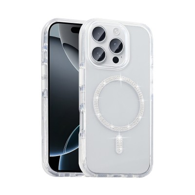 Bal-z Apple iPhone 15 Pro Max Kılıf Taşlı Tasarım M-safe Şarj Özellikli Zore Koment Silikon Kapak