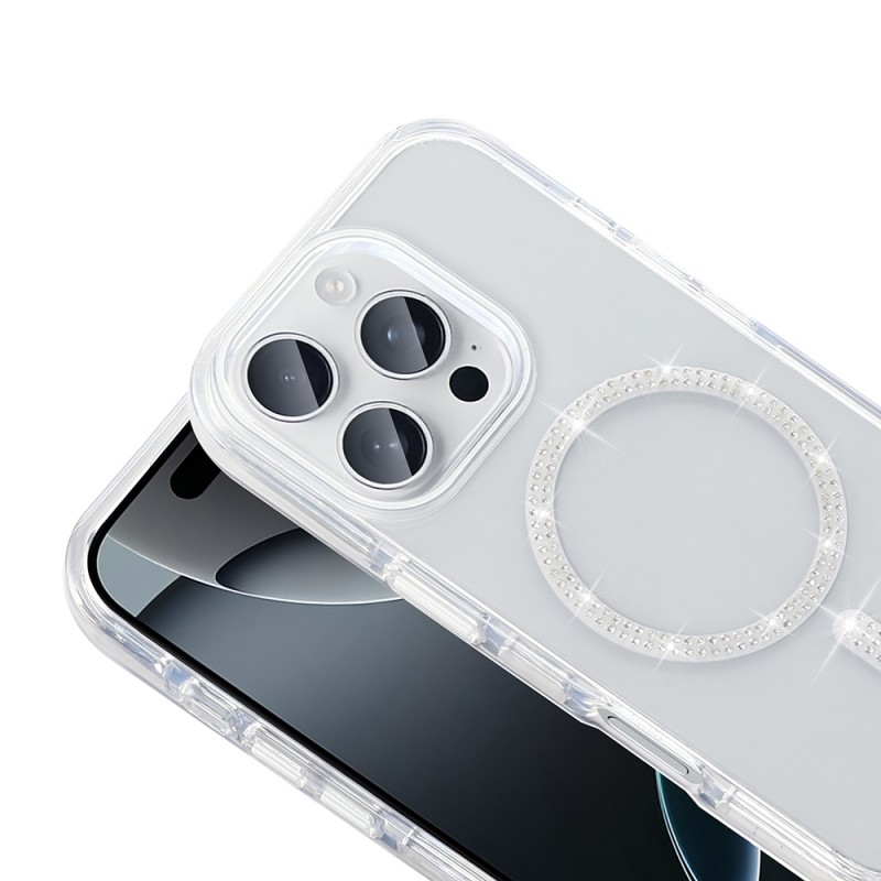 Bal-z Apple iPhone 15 Pro Max Kılıf Taşlı Tasarım M-safe Şarj Özellikli Zore Koment Silikon Kapak