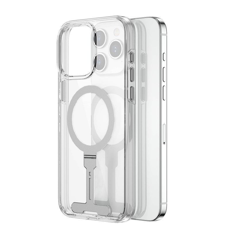 Bal-z Apple iPhone 15 Pro Max Kılıf Wiwu FYY-014 M-safe Şarj Özellikli Alüminyum Alaşım Metal Standlı Şeffaf Kapak